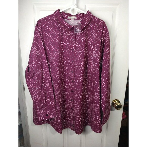 Woman Within Women's Size 26/28 Purple with White Polka Dots Button-up Top LS - Picture 1 of 8